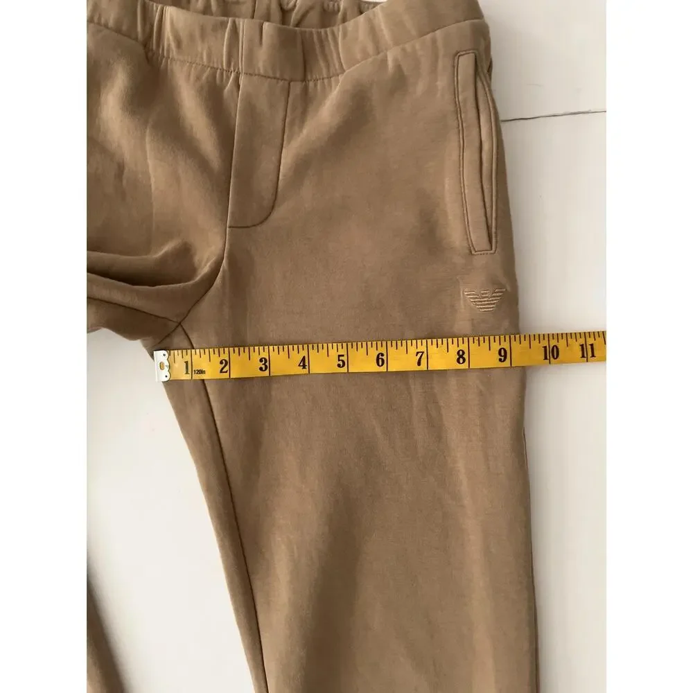 Emporio Armani Pants Kids 10A Beige Slim Jersey Sweatpants Elastic Waist Logo
